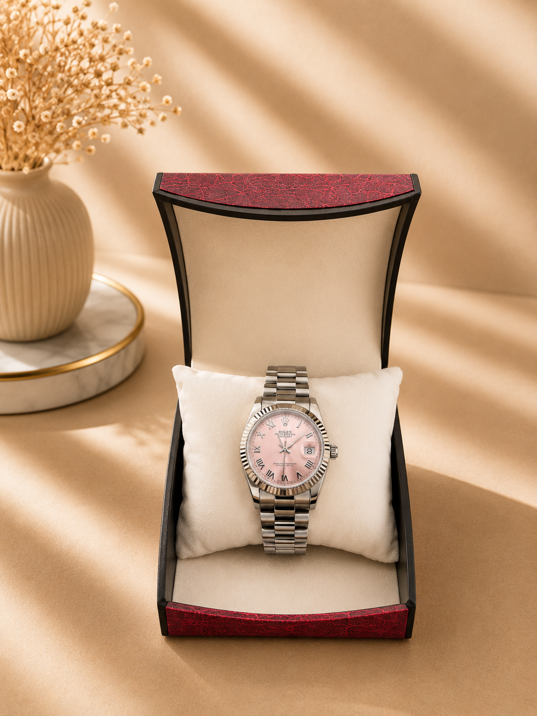Montre Rolex Gris DATEJUST pour femme Tableau Rose