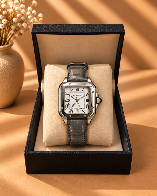 CARTIER CUIR GRIS TABLEAU BLANC